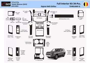 Toyota 4Runner 2014-2023 Palanca de cambios digital Interior completo WHZ Kit de molduras de tablero 34 piezas