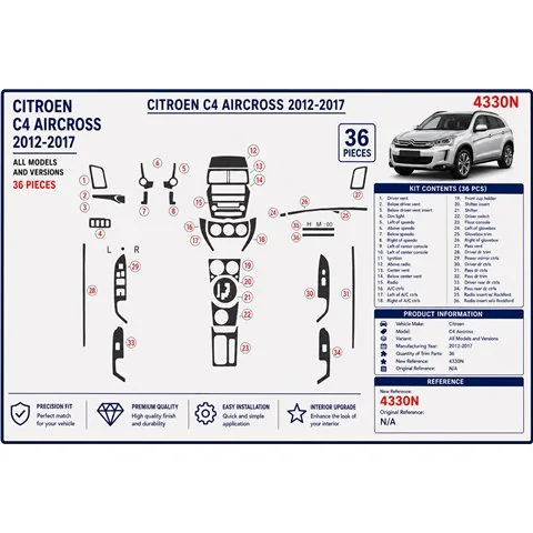 Citroën C4 Aircross 2012-2017 kit salpicadero 3D, 36 piezas