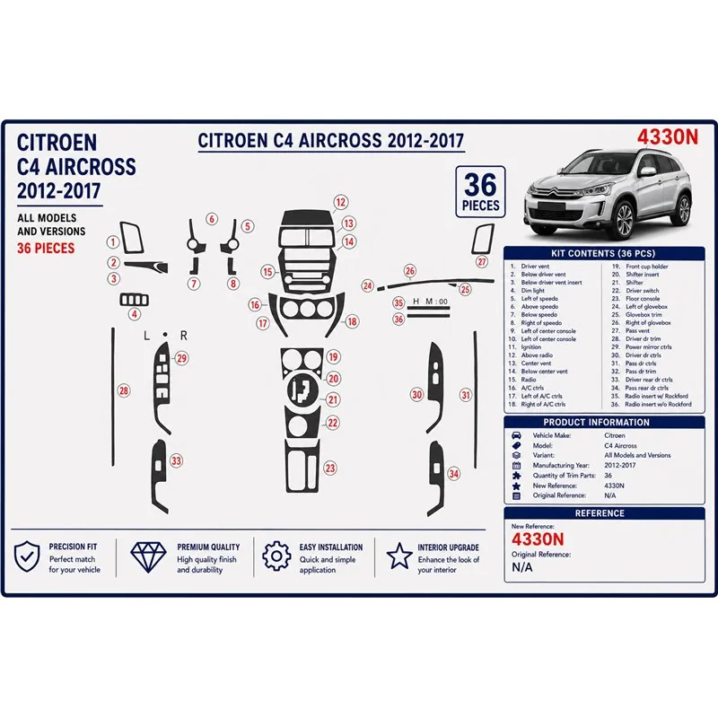Citroën C4 Aircross 2012-2017 3D dashboard sierlijstset, 36 delen
