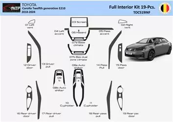 Toyota Corolla (Hatchback) 2019-2022 Decor de carlinga su interior del coche 19 Partes