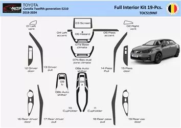 Toyota Corolla (Hatchback) 2019-2023 Interieur WHZ Dashboard inbouwset 19 Onderdelen