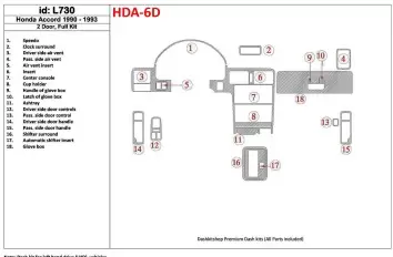 Honda Accord 1990-1993 2 Doors, Full Set, 18 Parts set Decor de carlinga su interior
