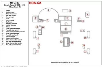 Honda Accord 1990-1993 4 Doors, Basic Set, 22 Parts set Decor de carlinga su interior