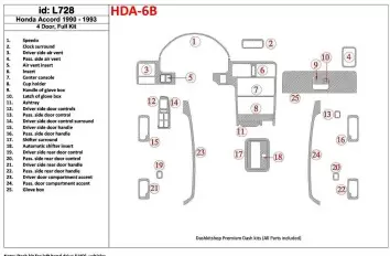 Honda Accord 1990-1993 4 Doors, Full Set, 25 Parts set Interior BD Dash Trim Kit