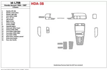 Honda Accord 1994-1997 2 Doors, Full Set, 18 Parts set Interior BD Dash Trim Kit