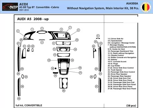 Audi A5 2008-2014 Hatchback 3D Decor de carlinga su interior del coche 42-Partes