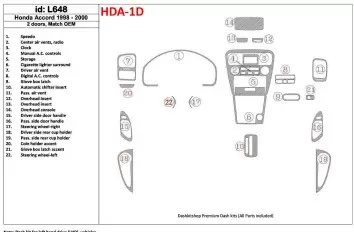 Honda Accord 1998-2000 2 Doors, Mtach OEM, 22 Parts set Interior BD Dash Trim Kit