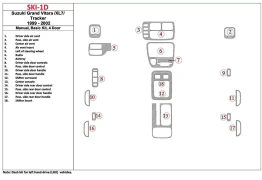 Suzuki Grand Vitara 1999-2002 Suzuki Gr? Vitara/XL7,1999-UP, Manual Gearbox, Basic Set, 4 Doors Interior BD Dash Trim Kit