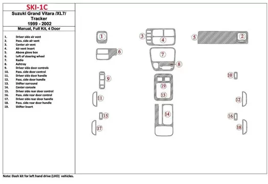 Suzuki Grand Vitara 1999-2002 Suzuki GrÐ¸ Vitara/XL7,1999-UP, Manual Gearbox, Full Set, 4 Doors Decor de carlinga su interior