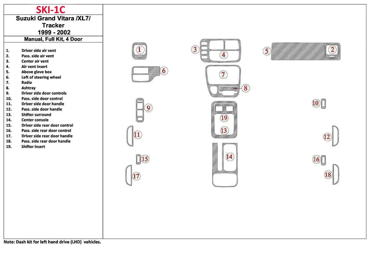 Suzuki Grand Vitara 1999-2002 Suzuki Gr? Vitara/XL7,1999-UP, Manual Gearbox, Full Set, 4 Doors BD Interieur Dashboard Bekleding 