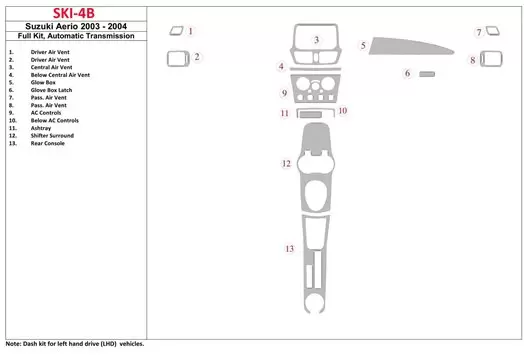 Suzuki Aerio 2003-2004 Full Set, Automatic Gear BD Interieur Dashboard Bekleding Volhouder