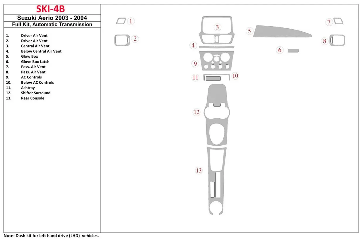 Suzuki Aerio 2003-2004 Voll Satz, Automatic Gear BD innenausstattung armaturendekor cockpit dekor - 1- Cockpit Dekor Innenraum