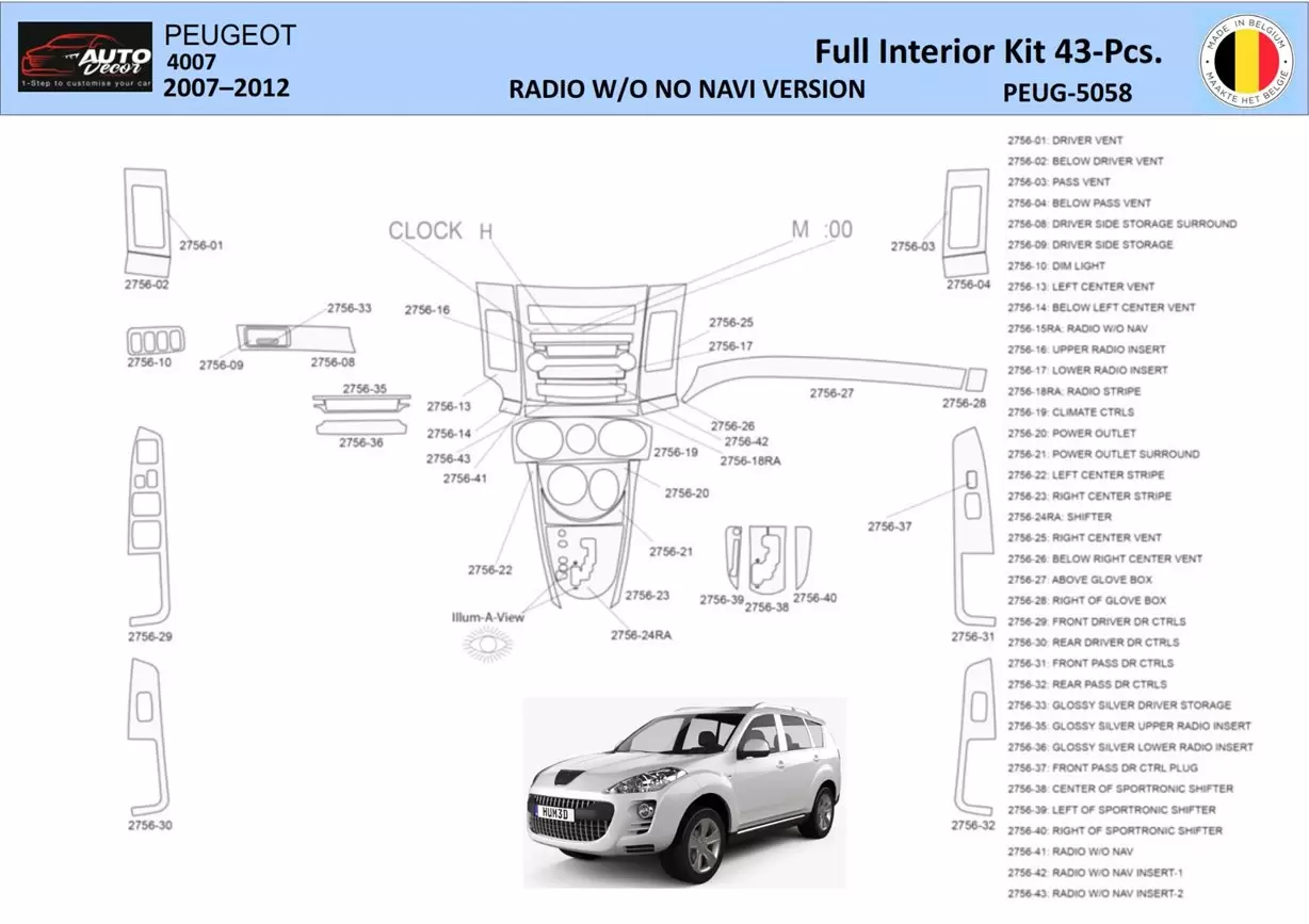 Peugeot 4007 2007–2012 Mittelkonsole Armaturendekor WHZ Cockpit Dekor 43-Parts - 1- Cockpit Dekor Innenraum