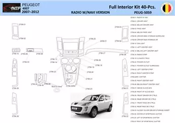 Peugeot 4007 2007–2012 Kit de molduras de tablero interior 3D WHZ NAVI Dash Trim Dekor 40 piezas