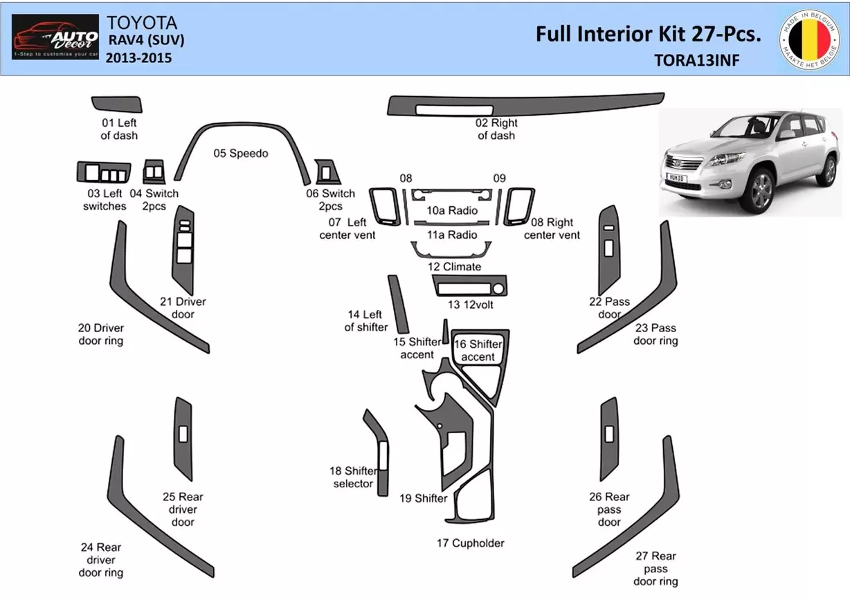 Toyota RAV4 2013-2015 Interieur WHZ Dashboard inbouwset 27 onderdelen