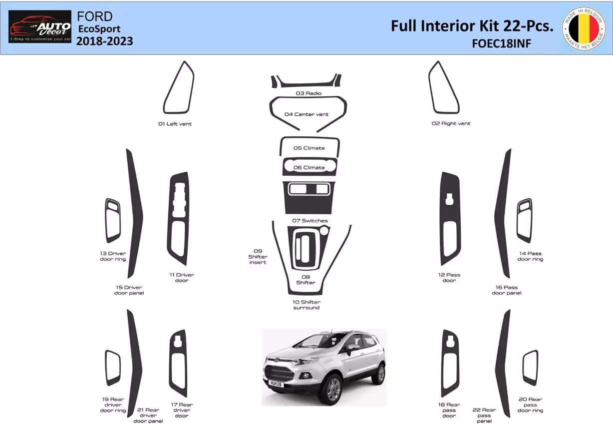Ford EcoSport SUV 2018-2022 Decor de carlinga su interior del coche 22 Partes