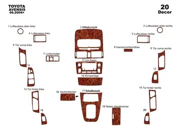 Toyota Avensis 10.97 -12.00 3M 3D مجموعة حواف لوحة القيادة الداخلية Dash Trim Dekor 9-Parts