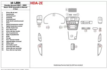 Honda Accord 2001-2002 2 Doors, OEM Compliance, 23 Parts set Interior BD Dash Trim Kit