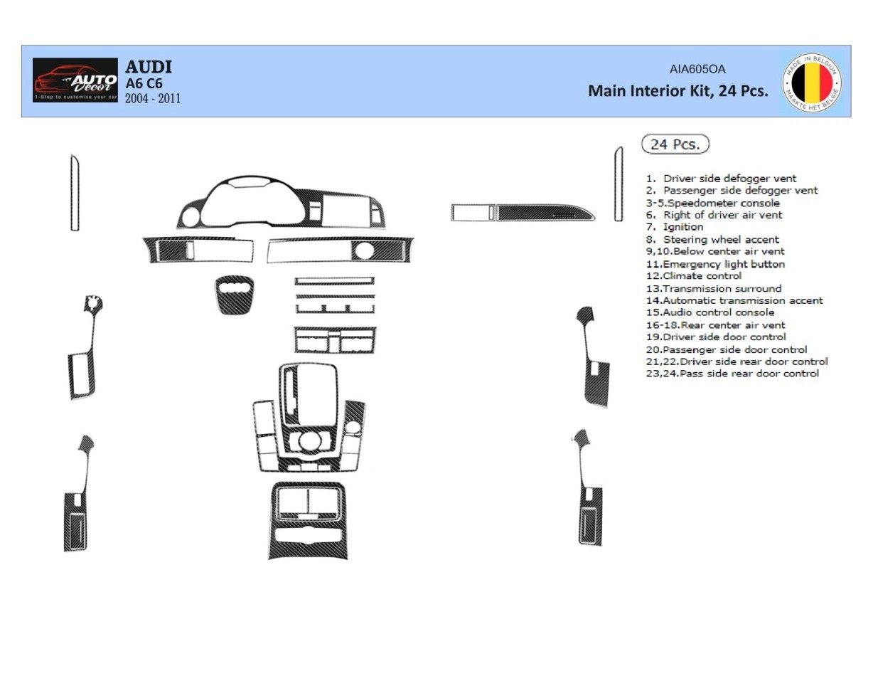 Audi A6 2005-2011 Mittelkonsole Armaturendekor Cockpit Dekor 25-Teilige - 1- Cockpit Dekor Innenraum