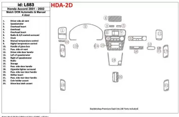 Honda Accord 2001-2002 4 Doors, OEM Compliance, 23 Parts set Interior BD Dash Trim Kit