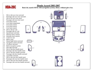 Honda Accord 2003-2007 Basic Set, OEM Compliance, With NAVI system, Without glowe-box, 4 Doors BD Interieur Dashboard Bekleding 