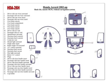 Honda Accord 2003-2007 Basic Set, OEM Compliance, Without NAVI system, 4 Doors Interior BD Dash Trim Kit