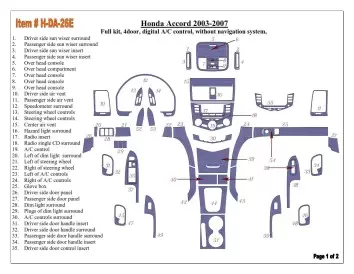 Honda Accord 2003-2007 Full Set, Automatic A/C Control, Without NAVI system, 4 Doors Interior BD Dash Trim Kit