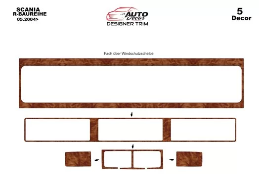 Scania R-Series HighLine 2004-2009 طقم حواف لوحة القيادة الداخلية ثلاثية الأبعاد Dash Trim Dekor 5-Parts