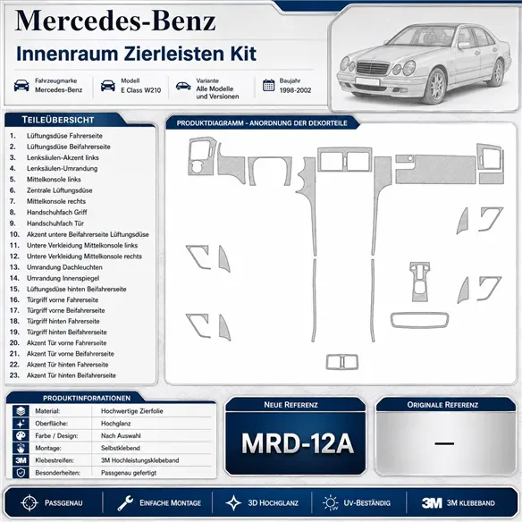 Mercedes Benz E Class W210 1998-2002 complete set 3D dashboard sierlijstset