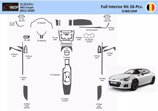 Subaru BRZ Coupé 2012-2020 Interieur WHZ Dashboard inbouwset 28 onderdelen