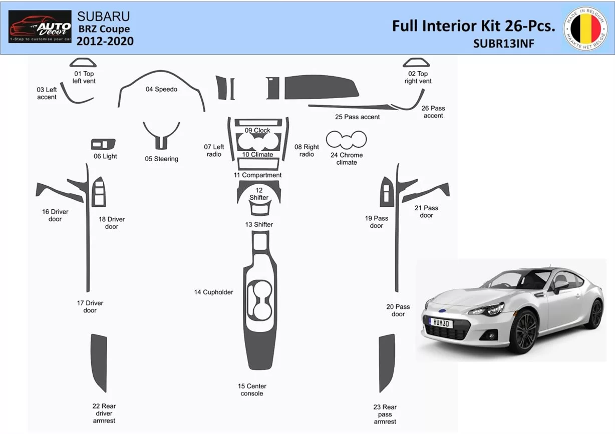 سوبارو BRZ كوبيه 2012-2020 طقم حواف لوحة القيادة الداخلية WHZ 28 قطعة