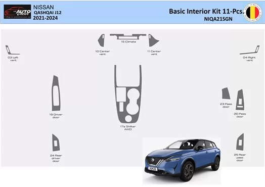 Nissan Qashqai J12 vanaf 2021 Basis interieurbekleding WHZ Dashboard inbouwset 11 onderdelen