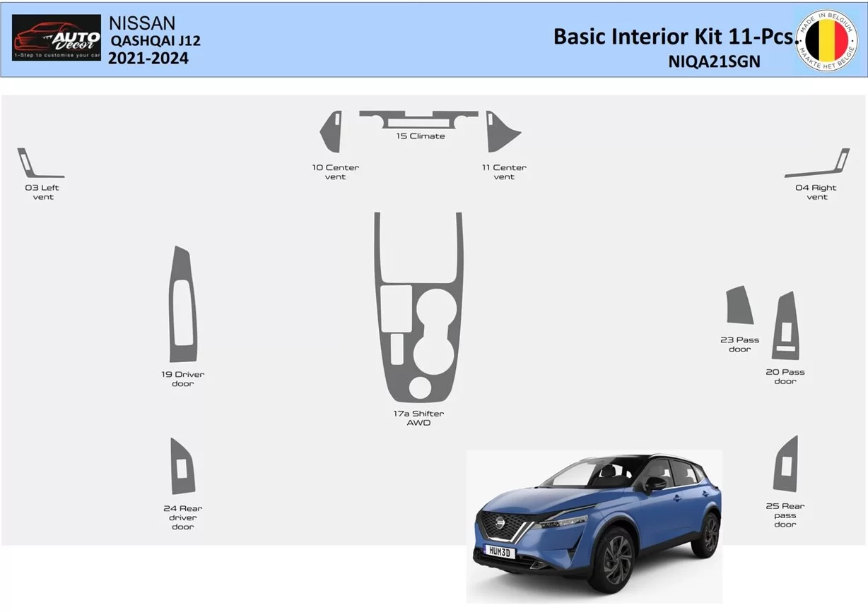 Nissan Qashqai J12 from 2021 Basic Interior WHZ Dashboard trim kit 11 Parts