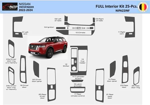 Nissan Pathfinder R53 2023 up Interieur WHZ Dashboard inbouwset 25-onderdelen