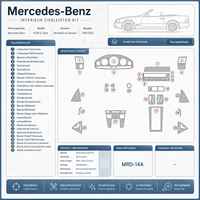 Mercedes Benz R129 SL Class 1990-2002 set completo kit salpicadero 3D
