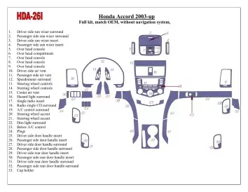 Honda Accord 2003-2007 Full Set, OEM Compliance, Without NAVI system Decor de carlinga su interior
