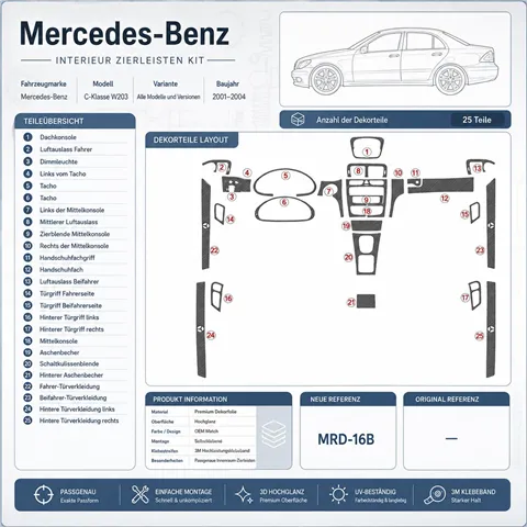 Mercedes Benz C Class 2001-2004 set completo, 4 Doors kit salpicadero 3D
