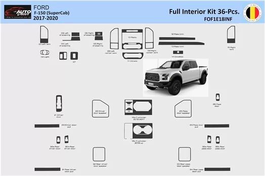 Ford F-150 SuperCab 2018-2020 Habillage Décoration de Tableau de Bord 39 Pièce - 1 - habillage decor de tableau de bord