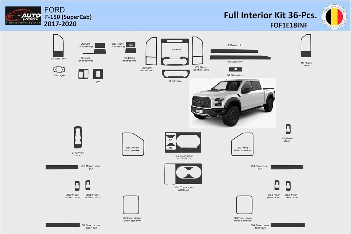Ford F-150 SuperCab 2018-2020 Inleg dashboard Interieurset aansluitend en pasgemaakt 39 Delen