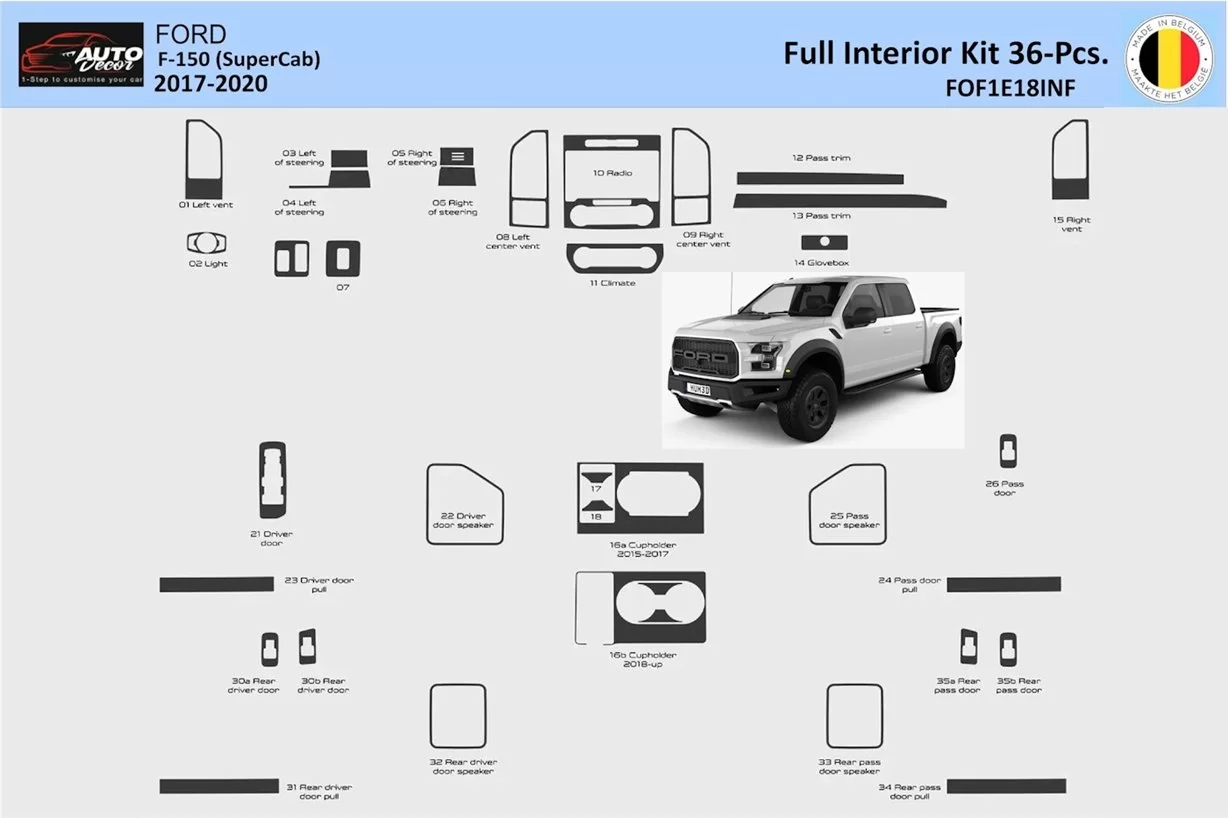 Ford F-150 SuperCab 2018-2020 Interior WHZ Dashboard trim kit 39 Parts