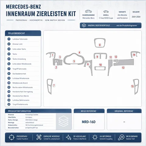 Mercedes Benz C Class 2001-2004 2 puertas, compatible OEM, sin asientos eléctricos kit salpicadero 3D