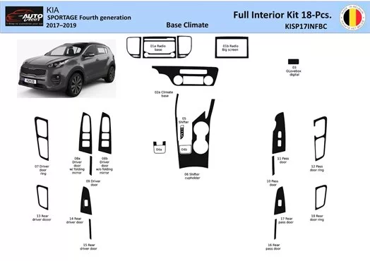 Kia Sportage 2017-2019 Interieur WHZ Dashboard inbouwset 18 onderdelen