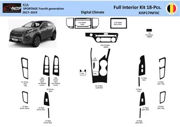 Kia Sportage 2017-2019 Digi-Clima Interior WHZ Armaturenbrett-Dekorationsset 18 Teile