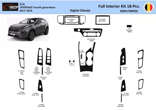 Kia Sportage 2017-2019 Digi-Clima Interior WHZ Armaturenbrett-Dekorationsset 18 Teile Kia Sportage 2017-2019 Digi-Clima Interior WHZ Armaturenbrett-Dekorationsset 18 Teile