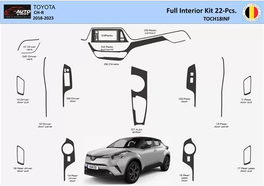 تويوتا C-HR 2018-2023 مجموعة أدوات لوحة القيادة الداخلية WHZ 22 قطعة