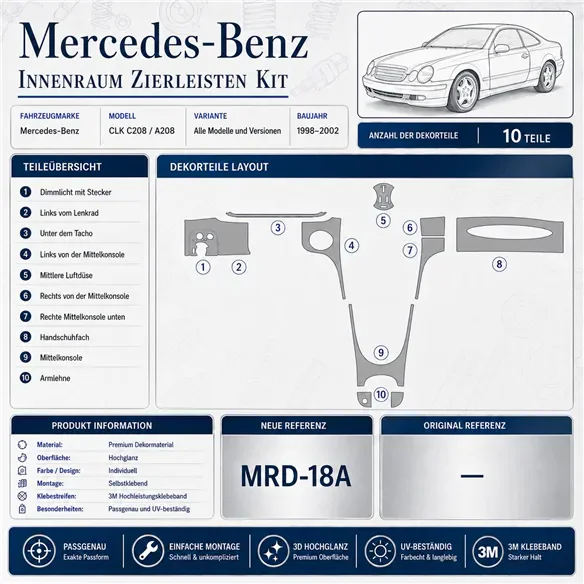 Mercedes Benz CLK 2003+ set completo kit salpicadero 3D