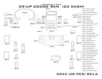 Dodge Ram 1500 2009-2012 Habillage Décoration de Tableau de Bord 38 Pièce