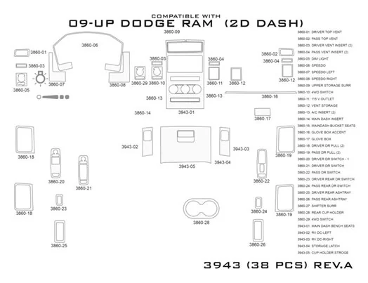 Dodge Ram 1500 2009-2012 Interieur WHZ Dashboard inbouwset 38 onderdelen