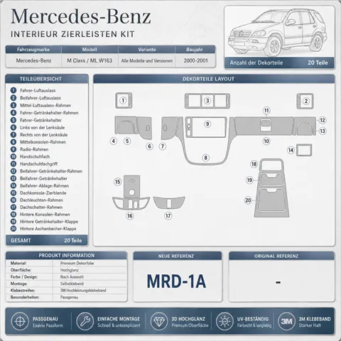 Mercedes Benz M Class 2000-2001 Base Kit 3D Armaturenbrett-Dekor-Set