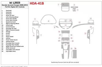 Honda Accord 2008-2012 Full Set, 2 Doors (Coupe), Automatic AC Control BD Interieur Dashboard Bekleding Volhouder
